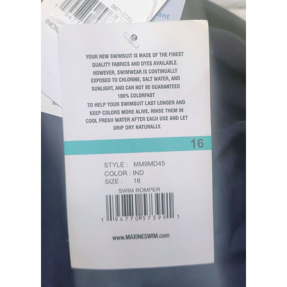 NWT Maxine Of Hollywood Swim Romper Size 16 Indigo MM9MD45 Summer Full Coverage - Picture 5 of 12